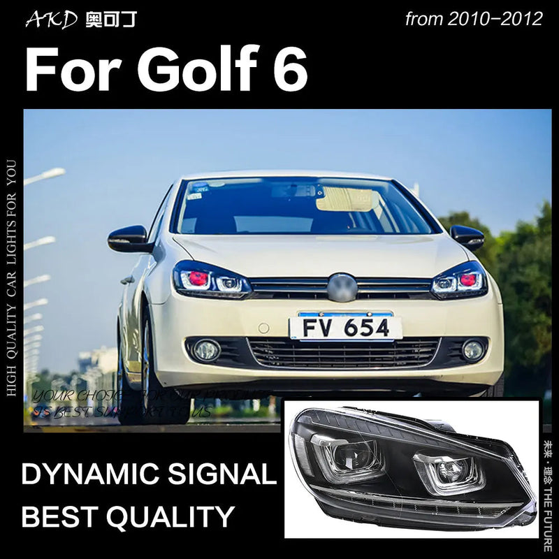VW Golf 6 Headlight 2009-2012 Dynamic Signal Golf6 LED DRL Hid Head Lamp Angel Eye Bi Xenon Beam
