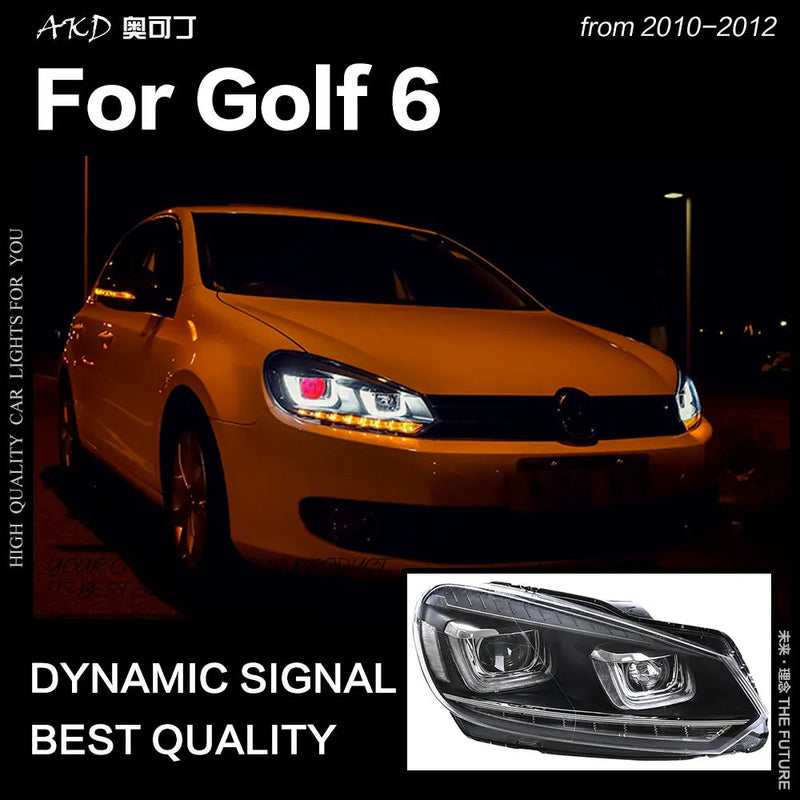 VW Golf 6 Headlight 2009-2012 Dynamic Signal Golf6 LED DRL Hid Head Lamp Angel Eye Bi Xenon Beam