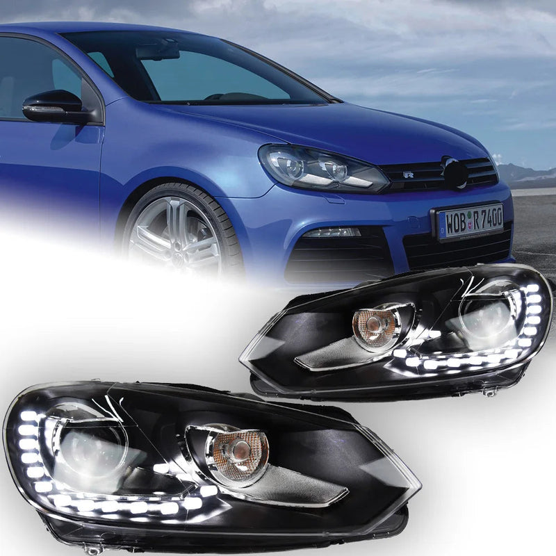 VW Golf 6 LED Headlight 2009-2012 R20 Design Golf LED DRL Hid Head Lamp Angel Eye Bi Xenon Beam