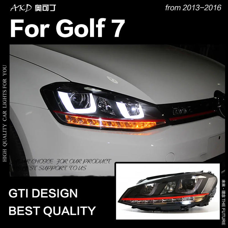 VW Golf 7 Headlights Golf7 LED Headlight GTI Design DRL Hid Head Lamp Angel Eye Bi Xenon Beam