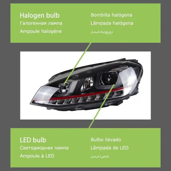 VW Golf 7 Headlights Golf7 LED Headlight GTI Design DRL Hid