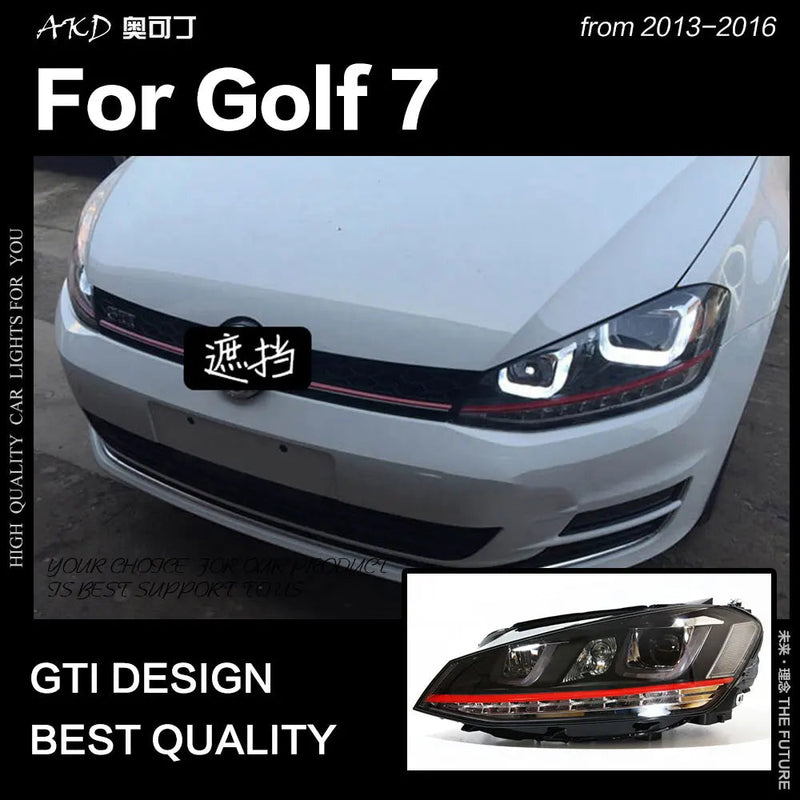 VW Golf 7 Headlights Golf7 LED Headlight GTI Design DRL Hid Head Lamp Angel Eye Bi Xenon Beam