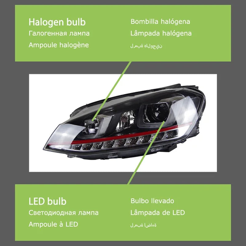 VW Golf 7 Headlights Golf7 LED Headlight GTI Design DRL Hid Head Lamp Angel Eye Bi Xenon Beam