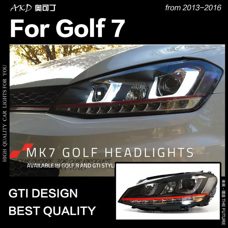 VW Golf 7 Headlights Golf7 LED Headlight GTI Design DRL Hid Head Lamp Angel Eye Bi Xenon Beam