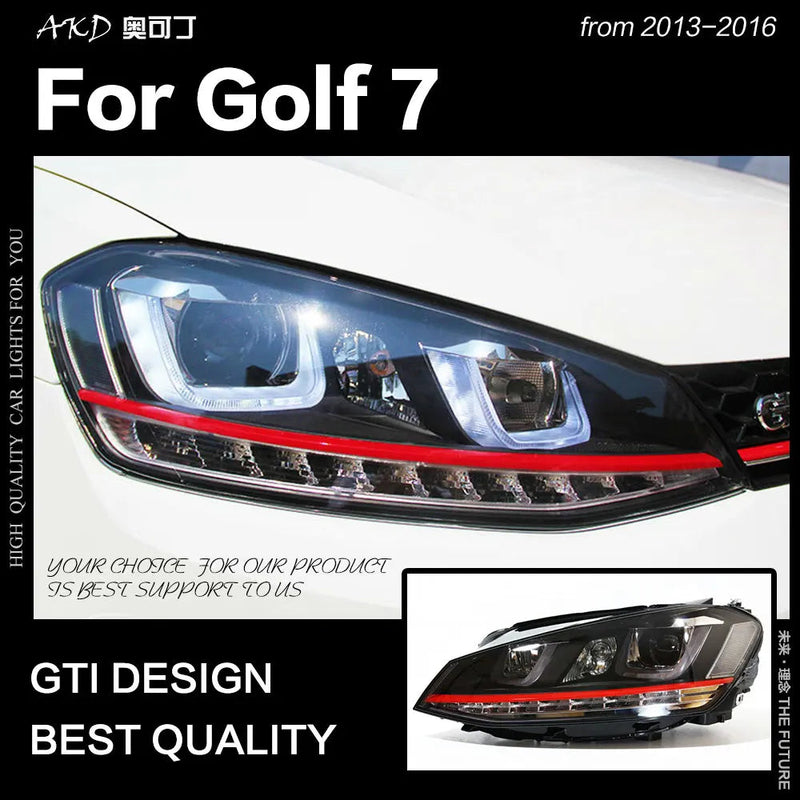 VW Golf 7 Headlights Golf7 LED Headlight GTI Design DRL Hid Head Lamp Angel Eye Bi Xenon Beam