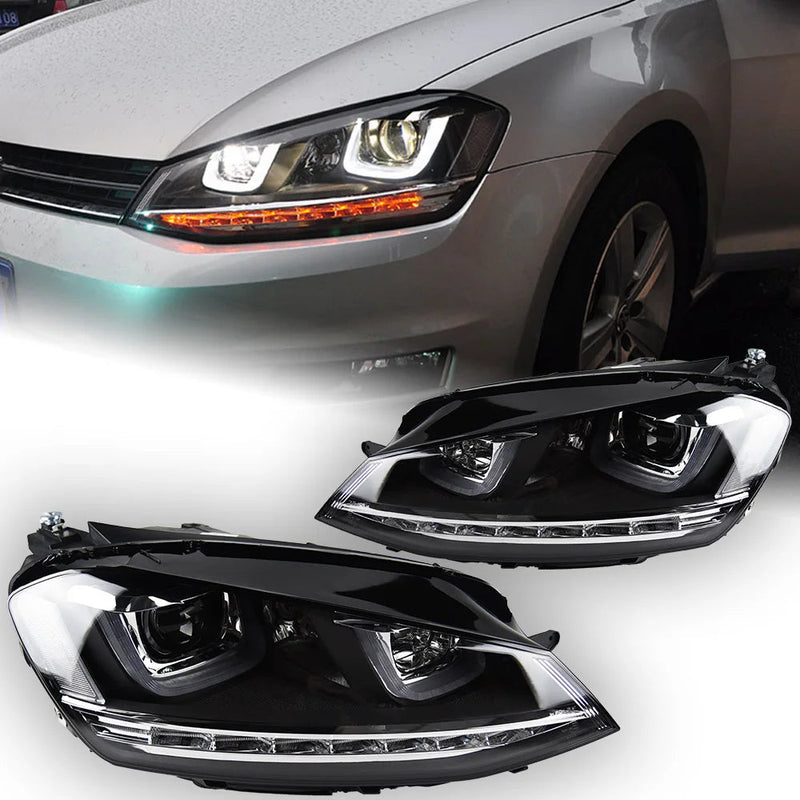 VW Golf 7 Headlights MK7 LED Headlight R-LINE Design DRL Hid Head Lamp Angel Eye Bi Xenon Beam