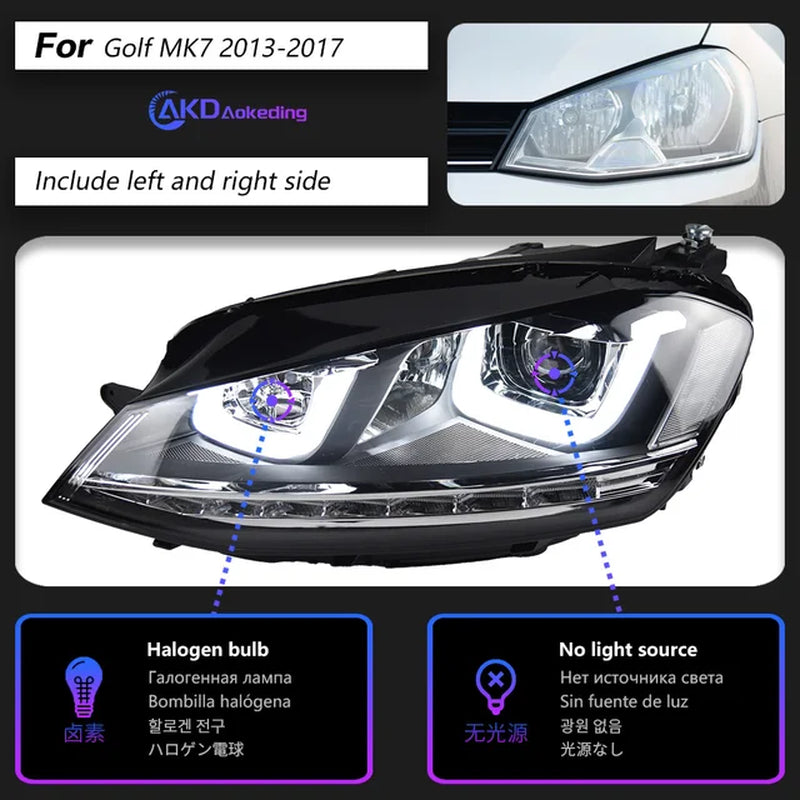 VW Golf 7 Headlights MK7 LED Headlight R-LINE Design DRL Hid Head Lamp Angel Eye Bi Xenon Beam