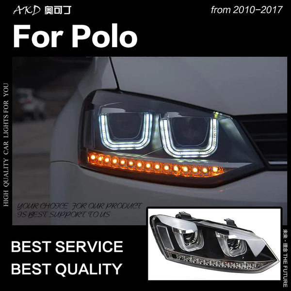VW Polo Headlights 2010-2017 Polo LED Headlight LED DRL Hid Head Lamp Angel Eye Bi Xenon Beam