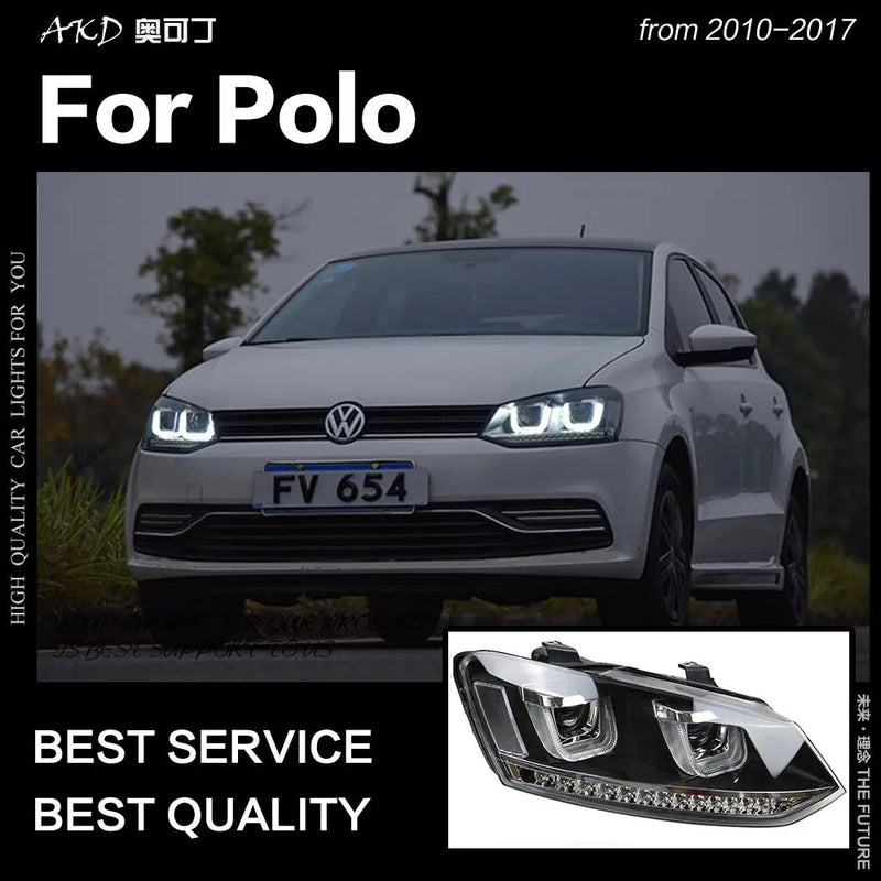 VW Polo Headlights 2010-2017 Polo LED Headlight LED DRL Hid Head Lamp Angel Eye Bi Xenon Beam