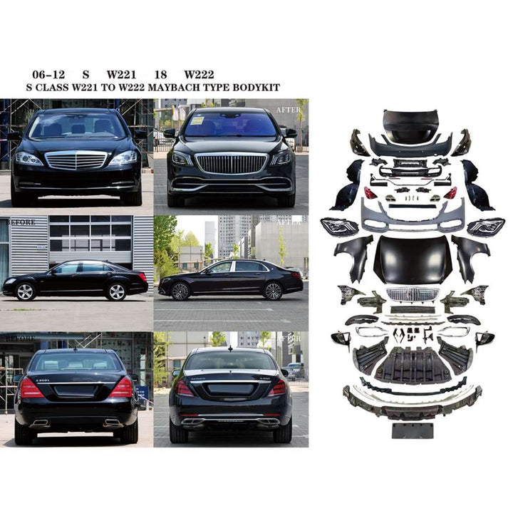 Car Craft Compatible With Mercedes Benz S Class W221 2006-2014 To W222 Lci Maybach Upgrade Facelift Conversion Bodykit Bumper Hood Headlight Taillight