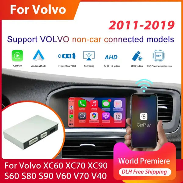 Wireless Apple Carplay Android Auto Module Car AI Box for Volvo XC60 XC70 S60 S80 V60 V70 V40 (2011-2019) Mirror Link Decoder