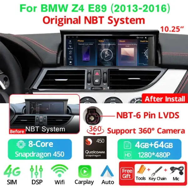 NAVIGUIDE 12.3" Carplay Car Radio for BMW Z4 E85 E86 E89 2011-2016 CIC NBT System Multimedia Player Car Radio GPS Navigation