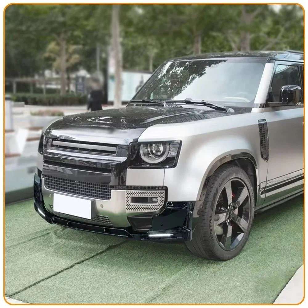 Car Craft Compatible With Range Land Rover Defender 110 90 130 2020+ Front Bumper Lip Splitter Skirts Lower Protector Glossy Black Led