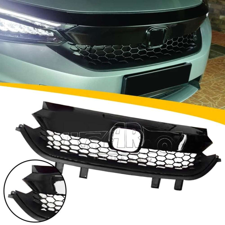 Car Craft Compatible With Honda City Rs 2020-2023 Front Bumper Upper Show Grille With Headlight Lamp Eyebrow Trim Splitter Honeycomb Ar-honda-079 Glossy Black - CAR CRAFT INDIA