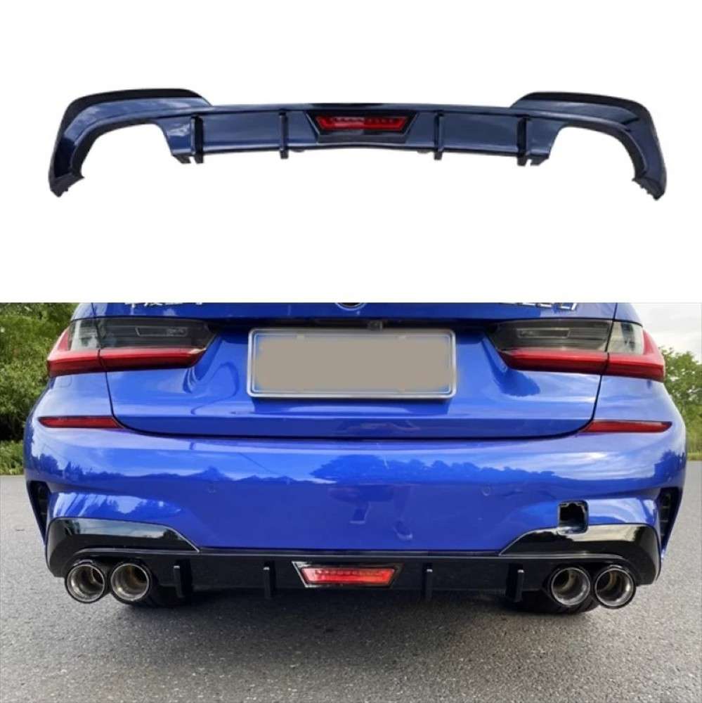 Car Craft Compatible With Bmw 3 Series G20 2019-2022 Rear Bumper After Lip Splitter Skirts Diffuser F1 Style Led Light Ar-bm-0265 Glossy Black - CAR CRAFT INDIA